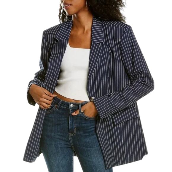 Danielle Bernstein WeWoreWhat Striped Navy Oversized Academia Fall Blazer Medium - Picture 2 of 8